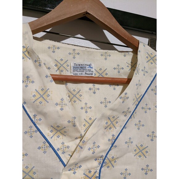 Mens Vintage Towncraft Penneys Pajama Set 60s Cream Blue No Iron 42-44 L - Picture 3 of 6